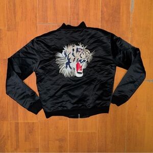 Vintage Black Bomber Jacket with Tiger Embroidery